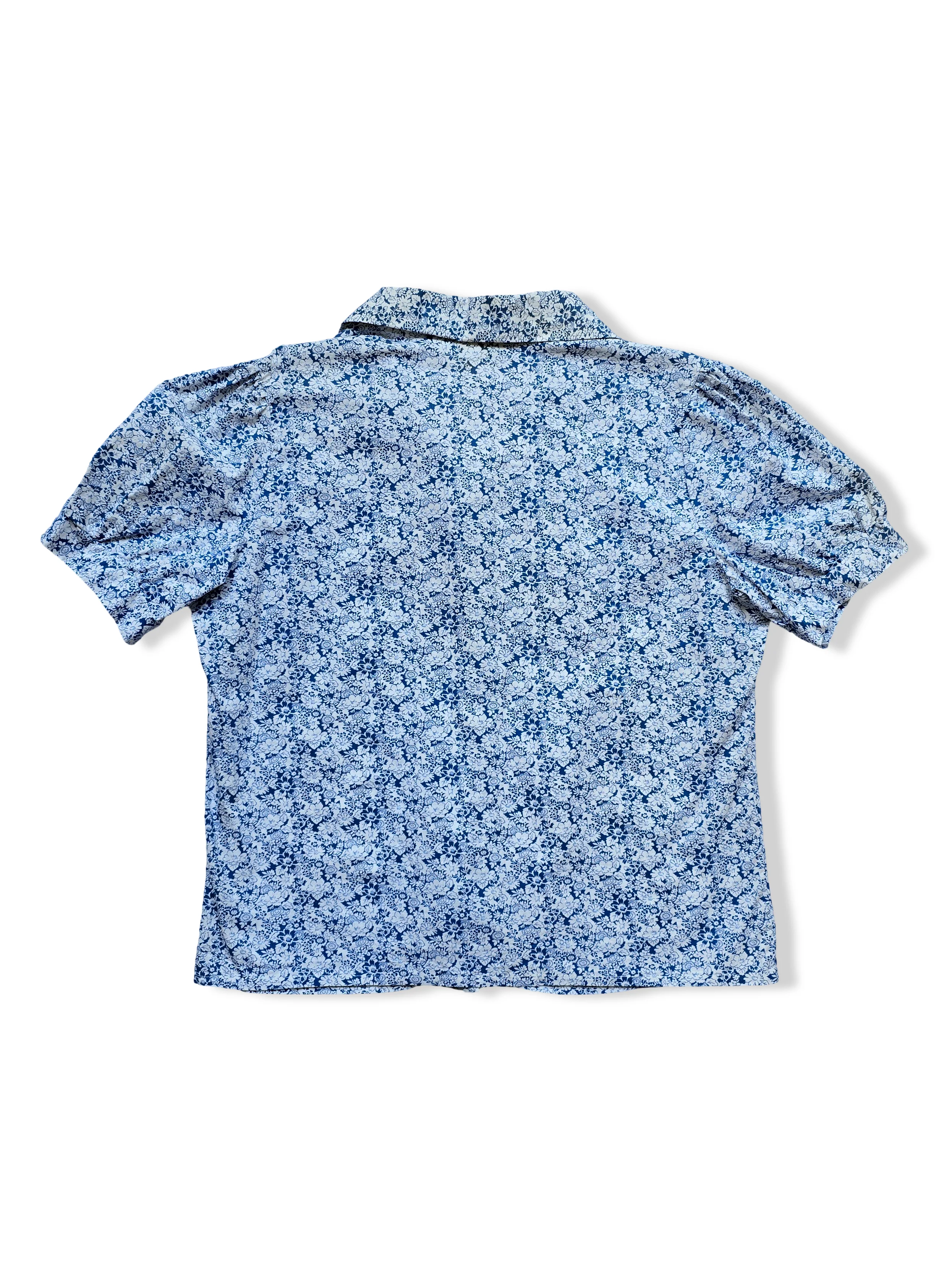 Vintage Blue and White Floral Print Cotton Blouse - M - Image 2