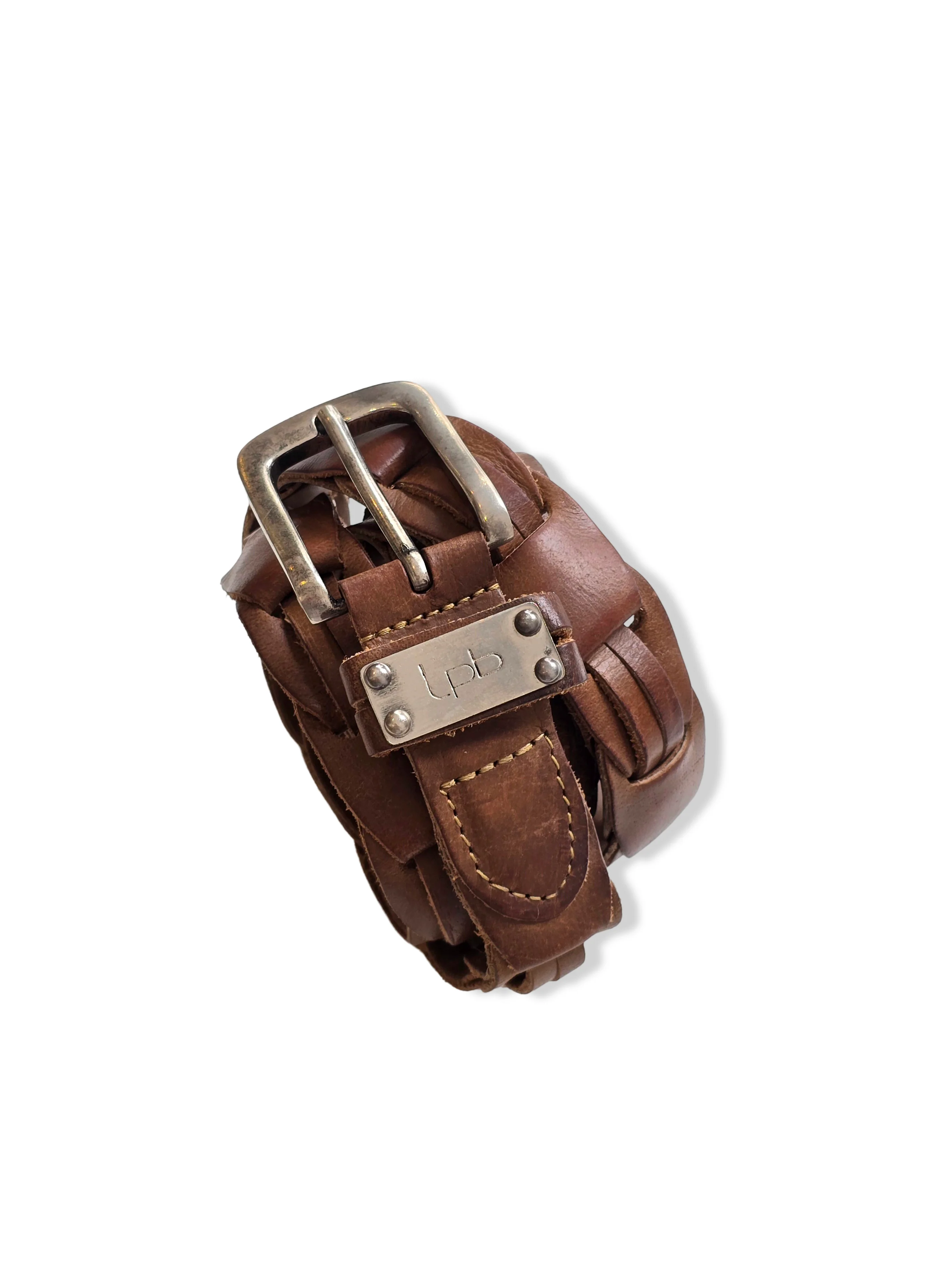 Vintage Brown Buffalo Woven Leather Belt - M/L/XL - Image 2