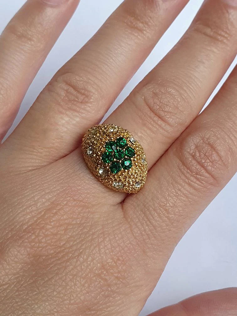 Vintage Gold Plated Crystal Chunky Ring - Image 2