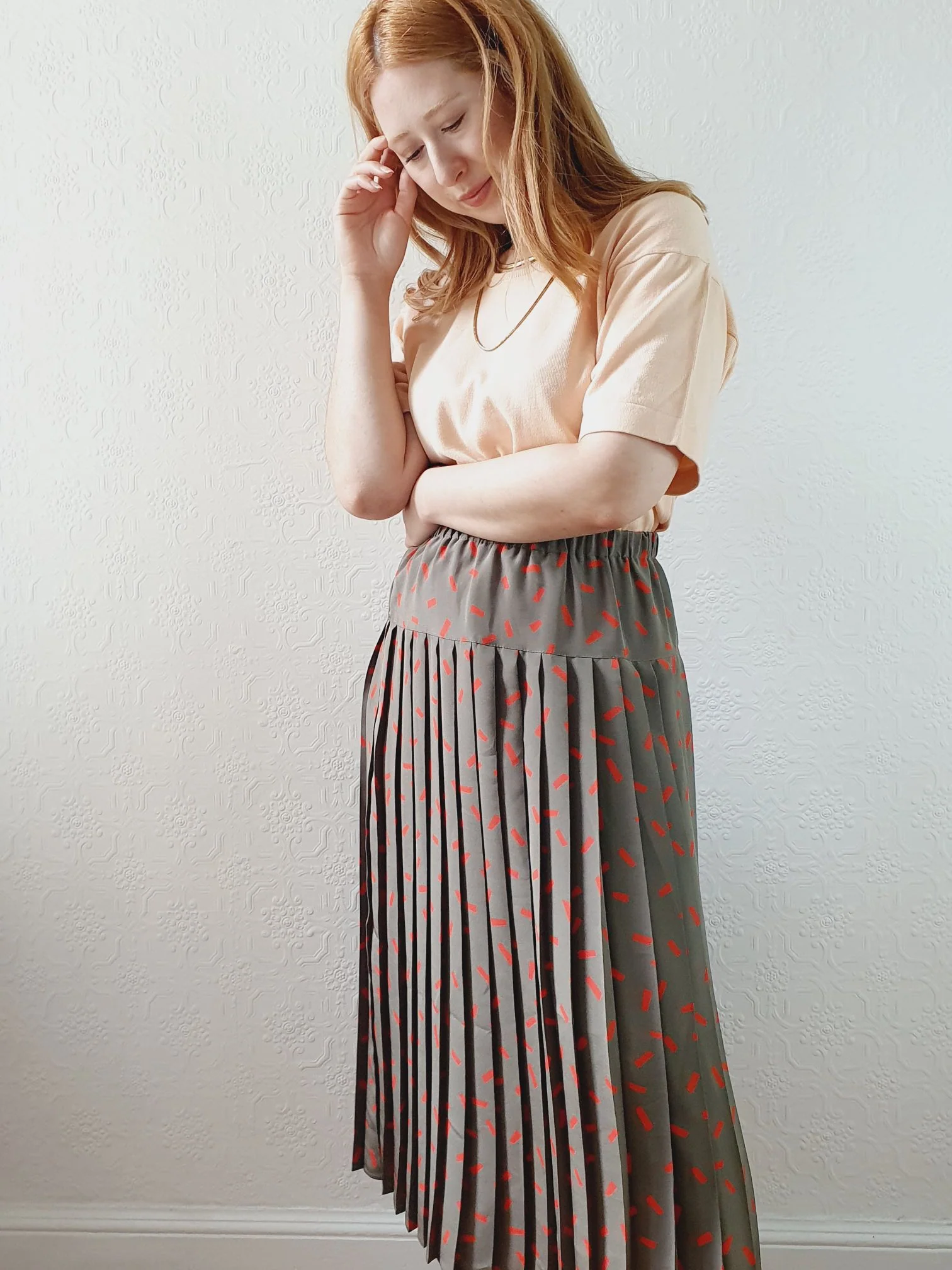 Vintage Khaki Pleated Skirt - S/M - Image 3