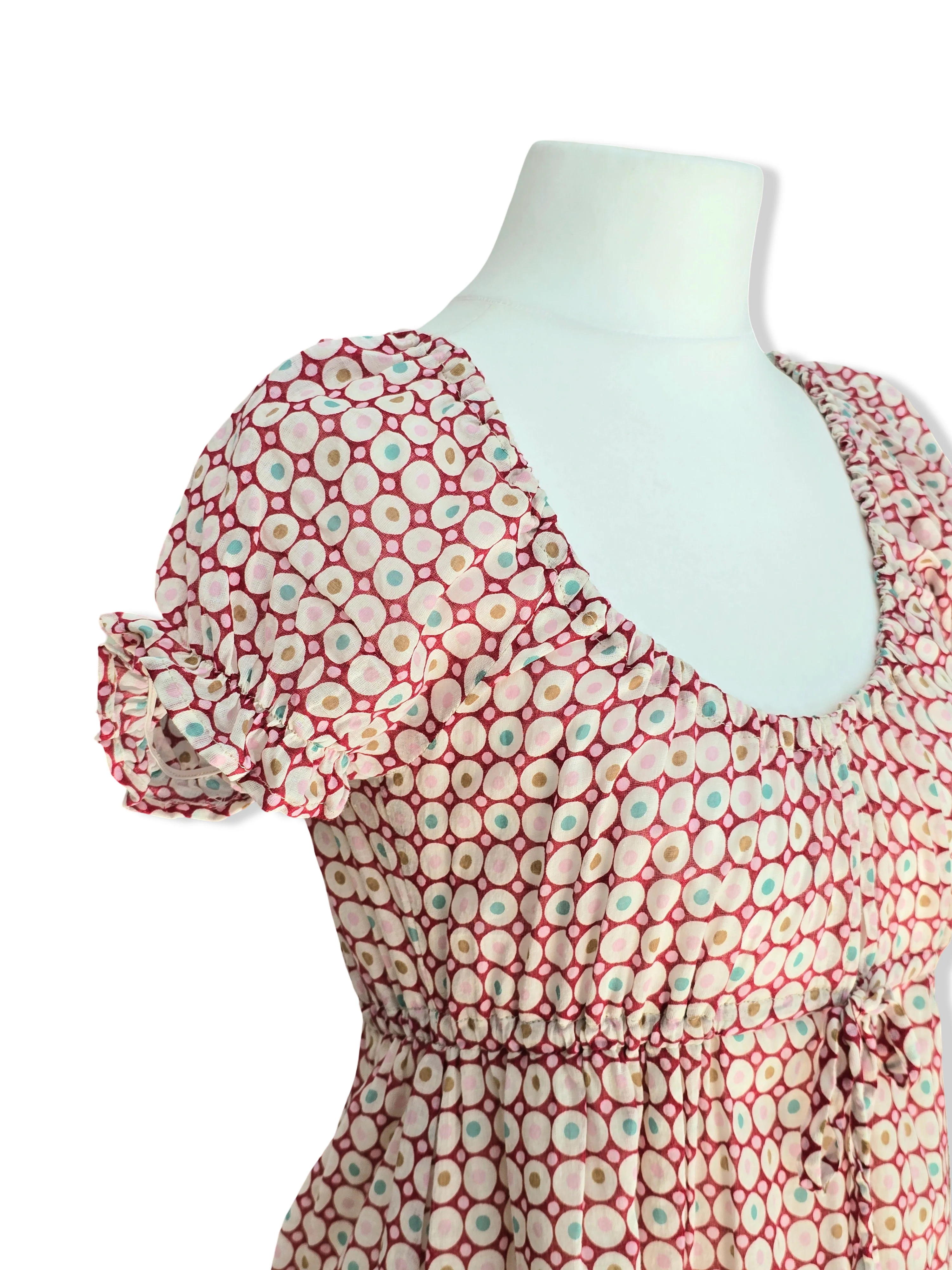 Vintage Pink and White Print Cotton Dress - S/M - Image 4