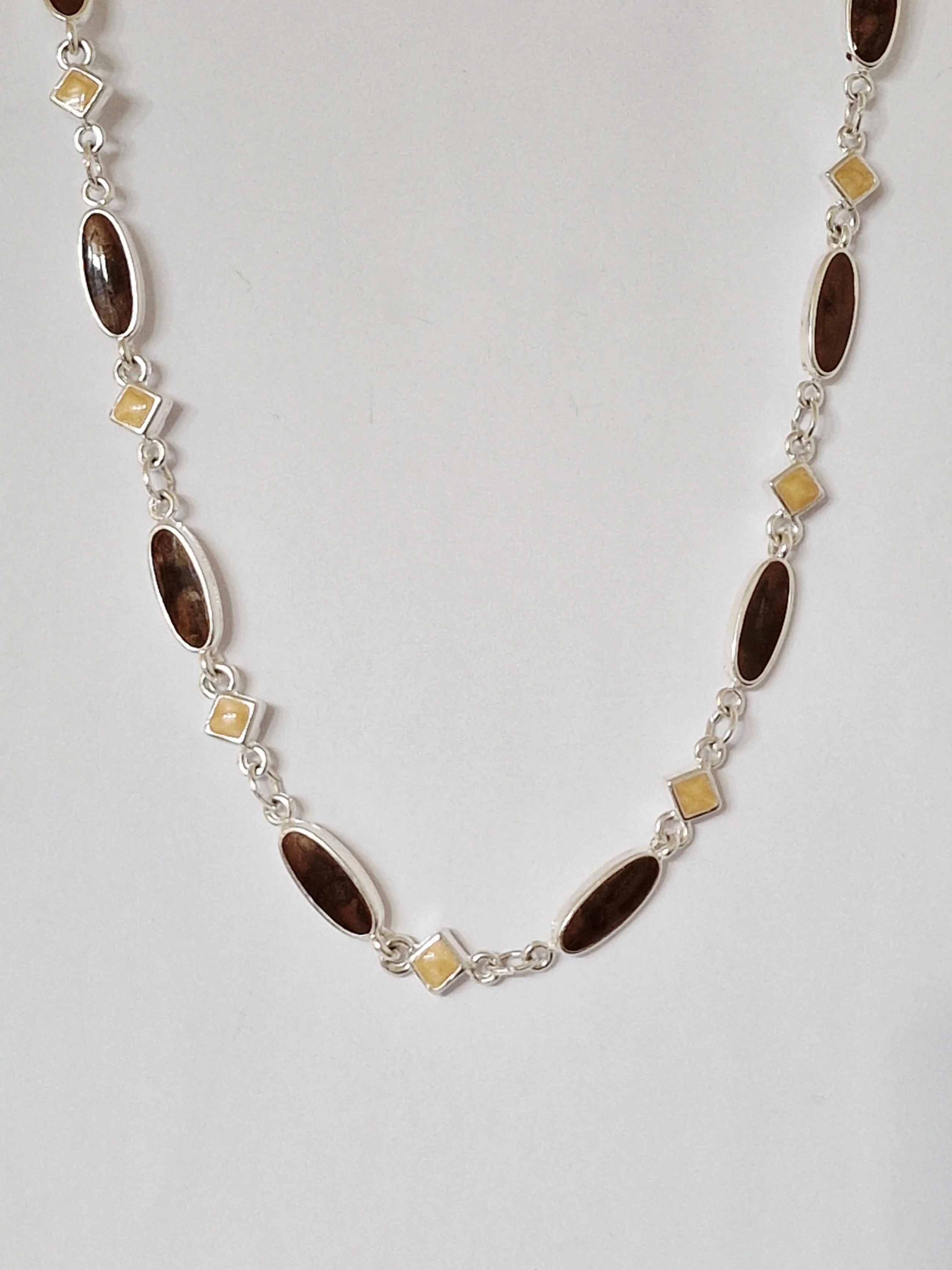 Vintage Silver Plated Chain Necklace with Burgundy and Cream Enamel