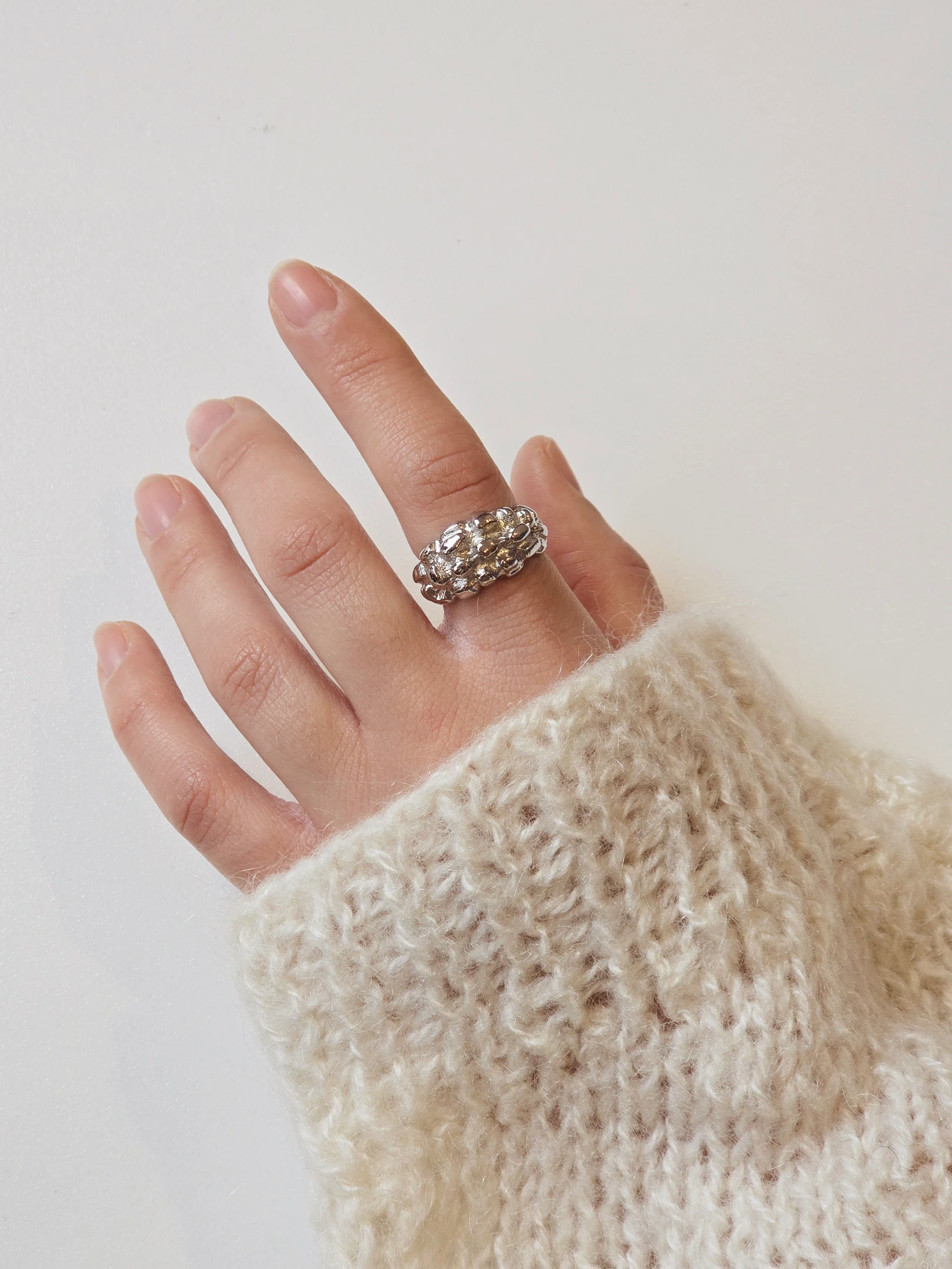 Vintage Silver Plated Chunky Ring with Organic Texture