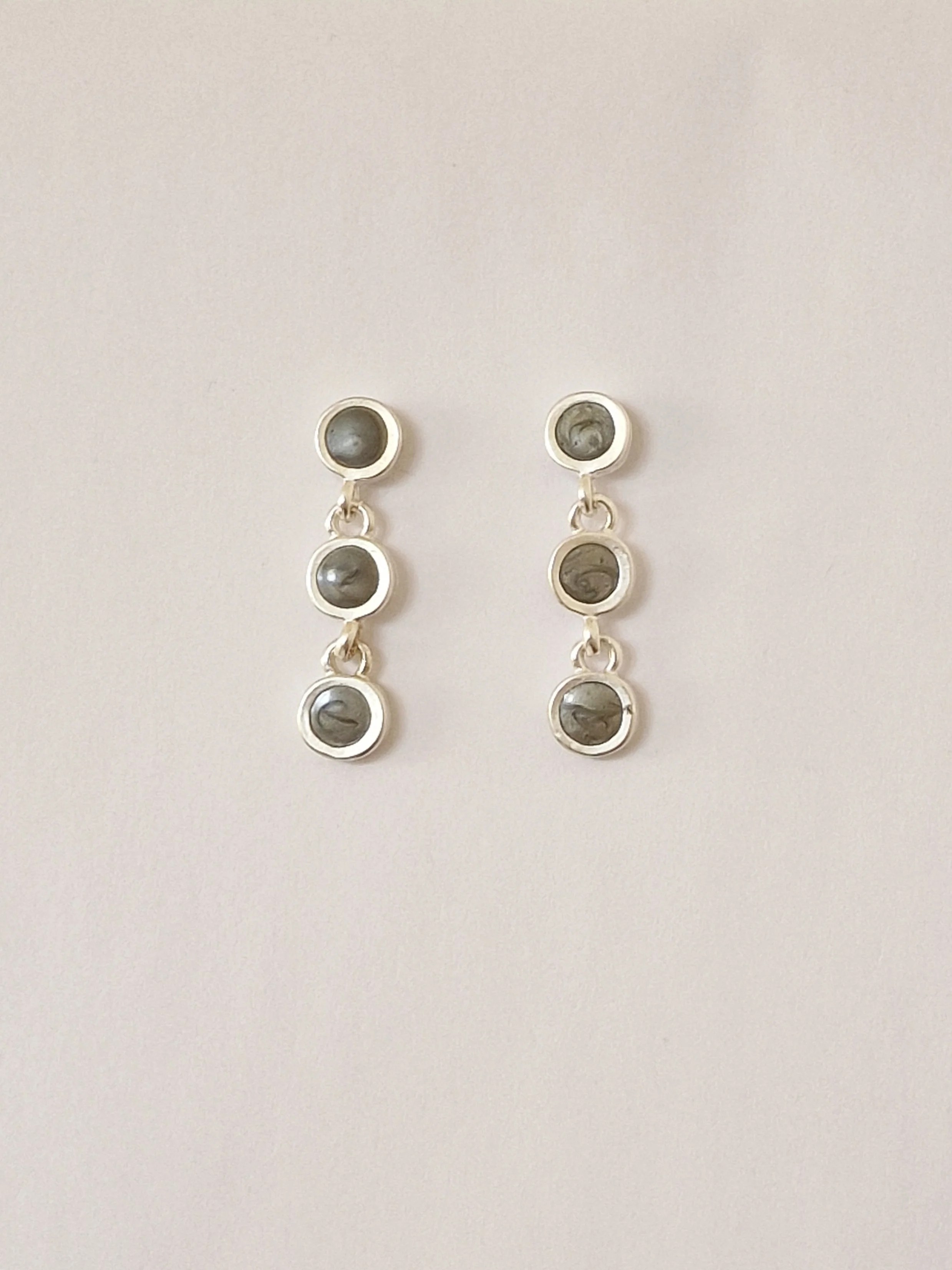 Vintage Silver Plated Grey Enamel Drop Earrings