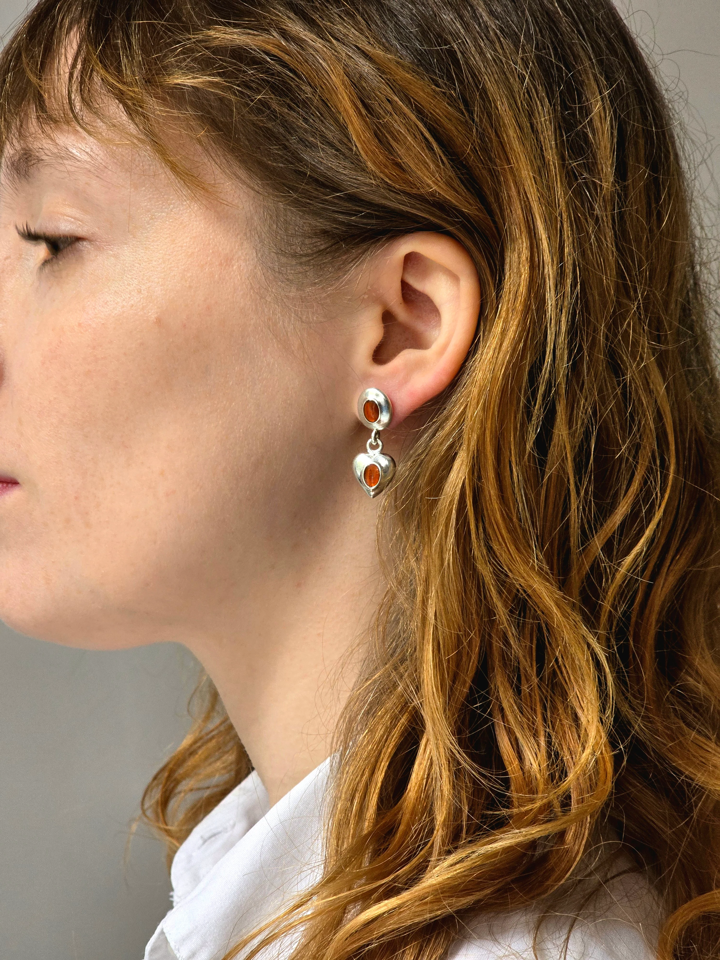 Vintage Silver Plated Chunky Heart Drop Earrings