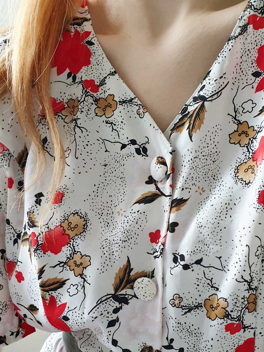 Vintage White and Red Floral Short Sleeve Dress - XL - Image 10
